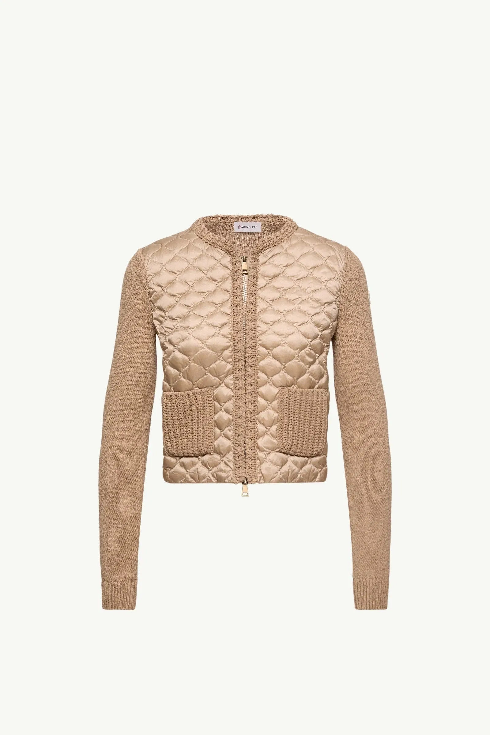 Moncler Geometric-Quilted Padded Zip-Up Cardigan Beige Beige