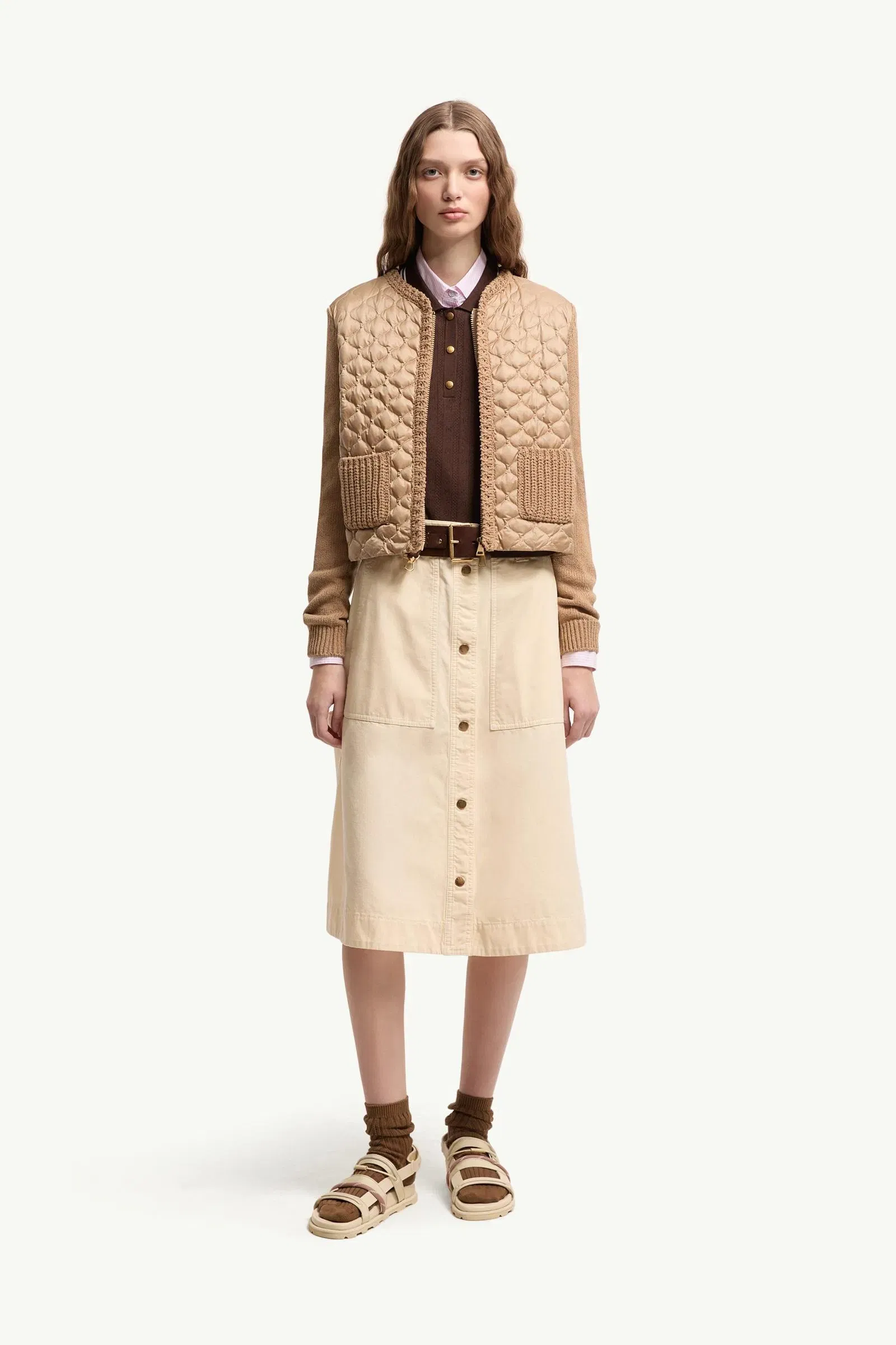 Moncler Geometric-Quilted Padded Zip-Up Cardigan Beige Beige