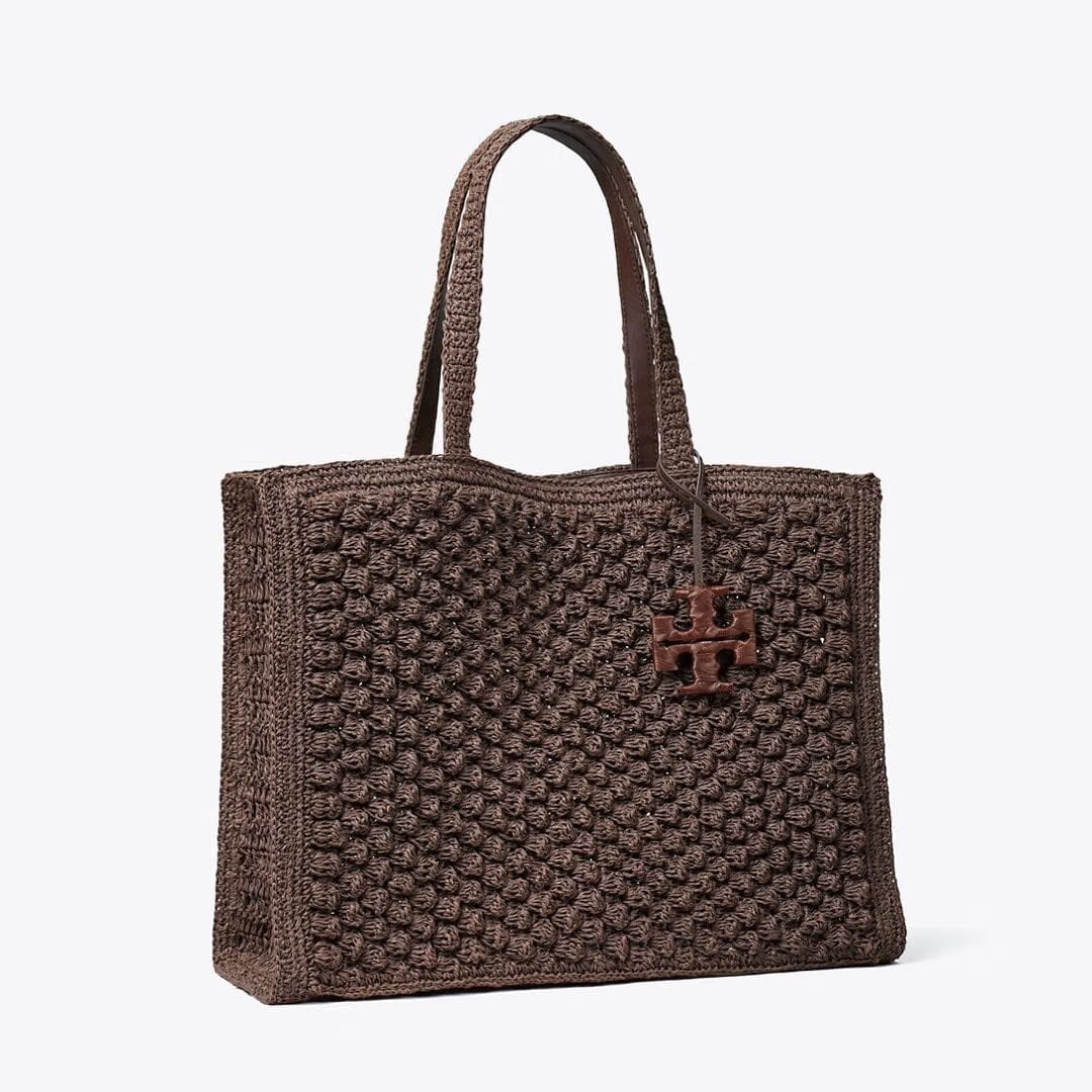 Tory Burch Large Ella Hand-Crocheted Popcorn Tote Dark Cocoa