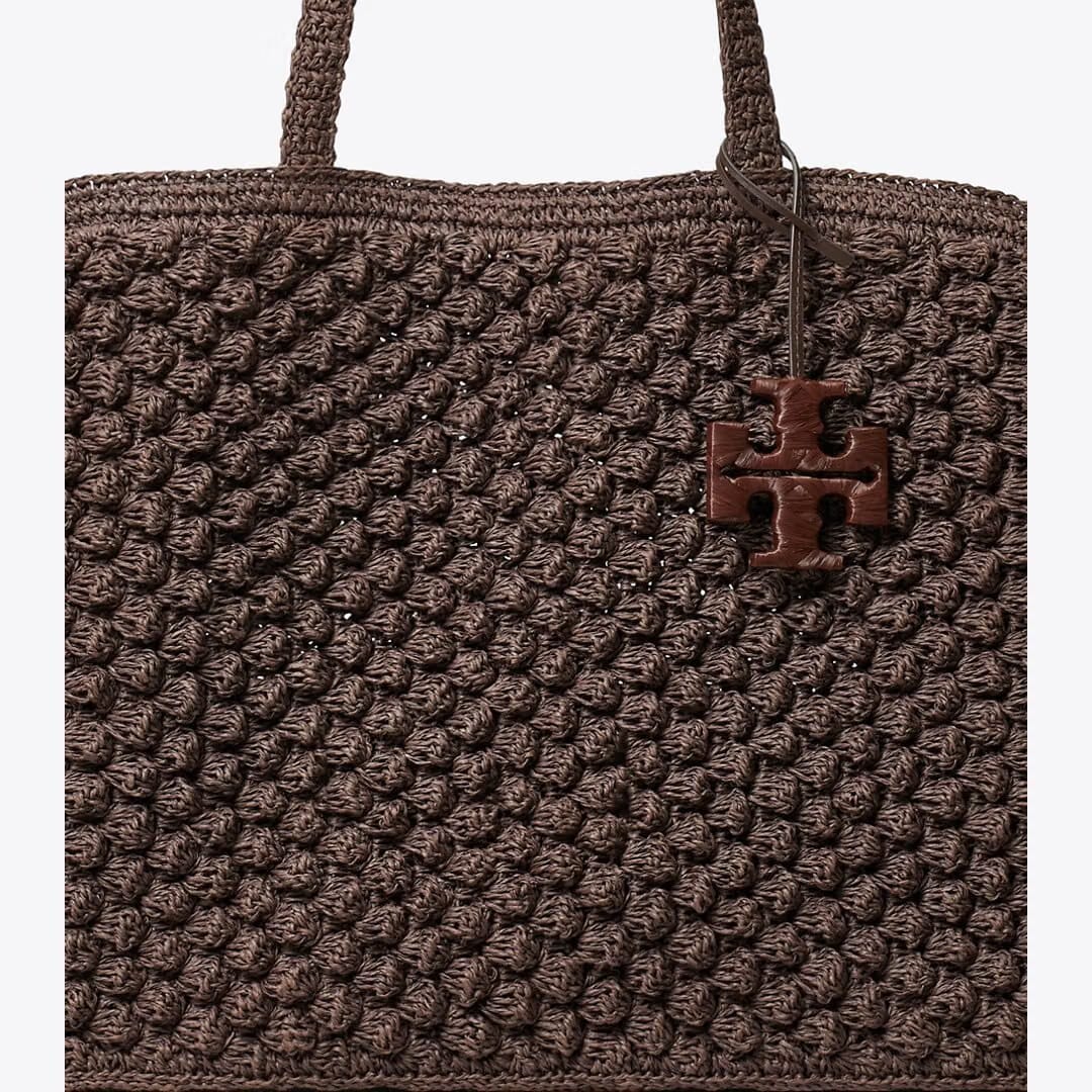 Tory Burch Large Ella Hand-Crocheted Popcorn Tote Dark Cocoa