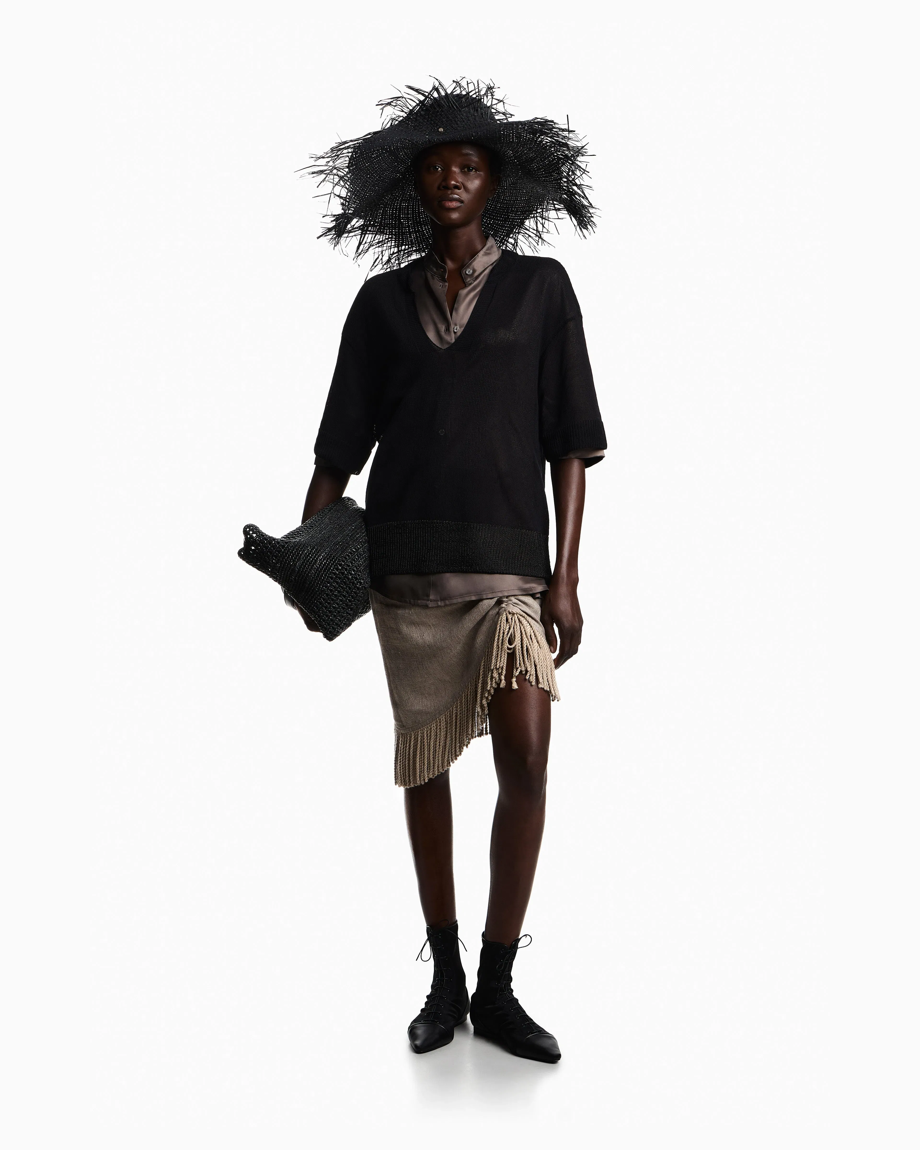 Emporio Armani Heavy linen canvas midi skirt