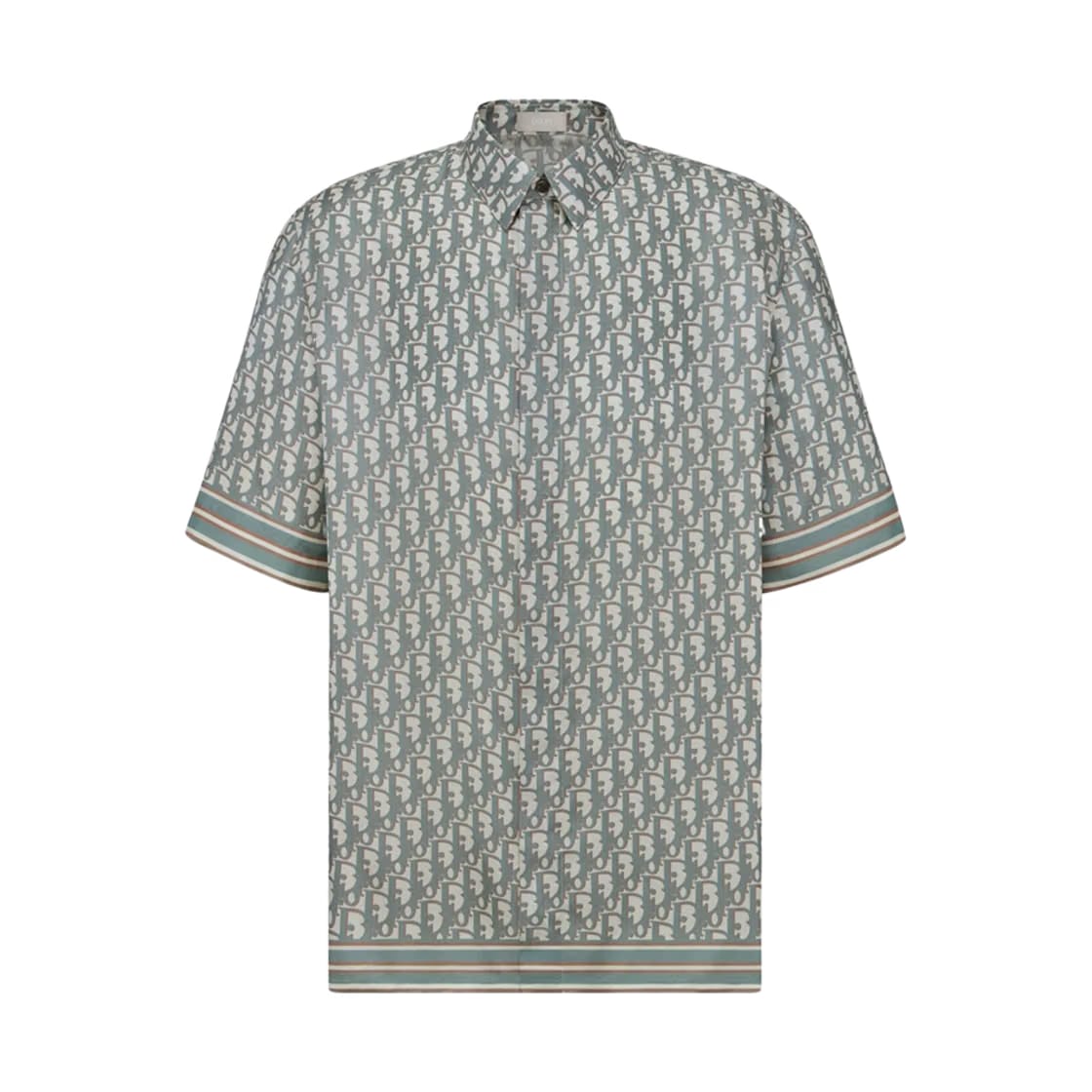 Dior Organic Silk Twill Oblique Short Sleeve Shirt Beige