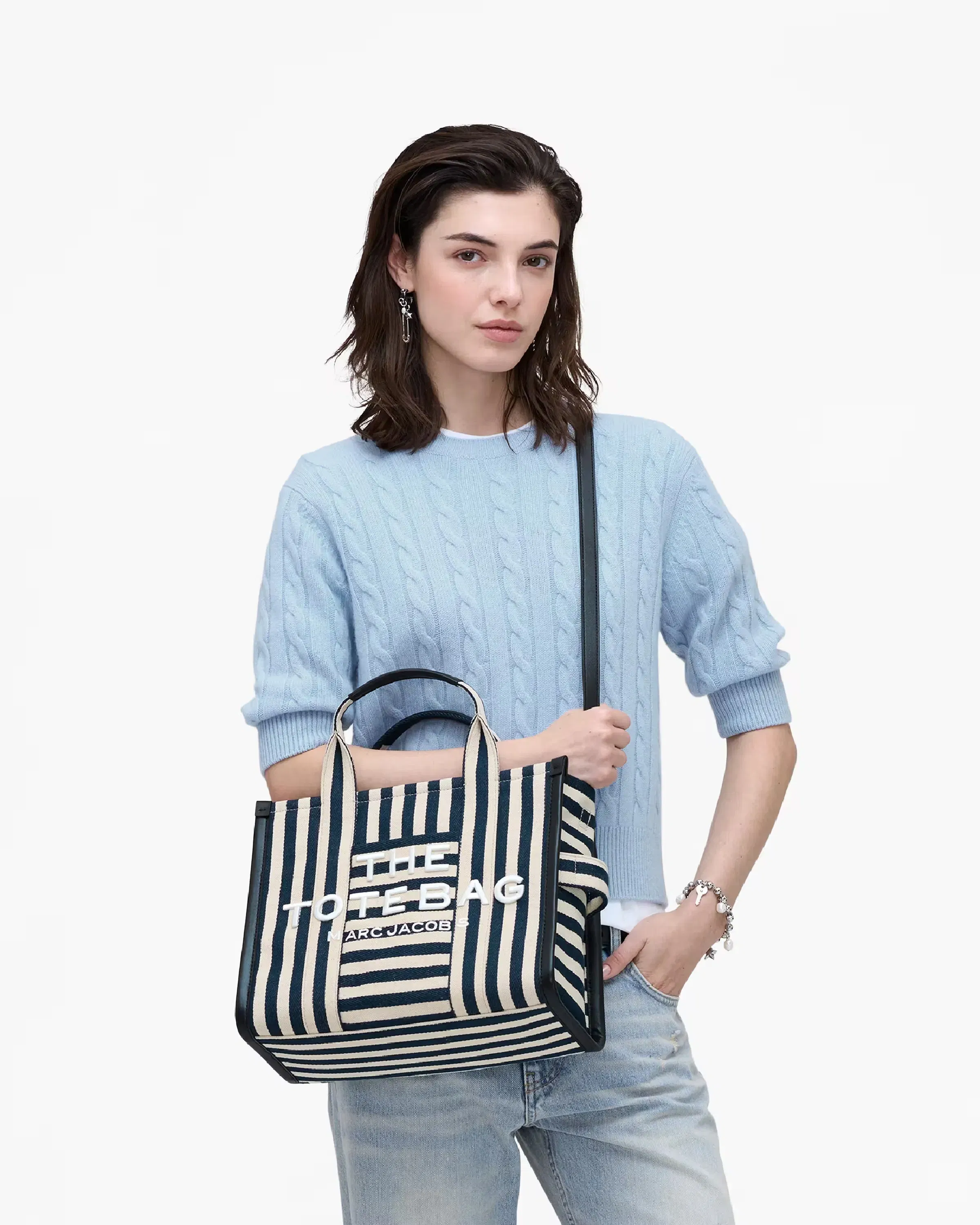 Marc Jacobs The Stripe Canvas Medium Tote Bag Blue Sea Multi