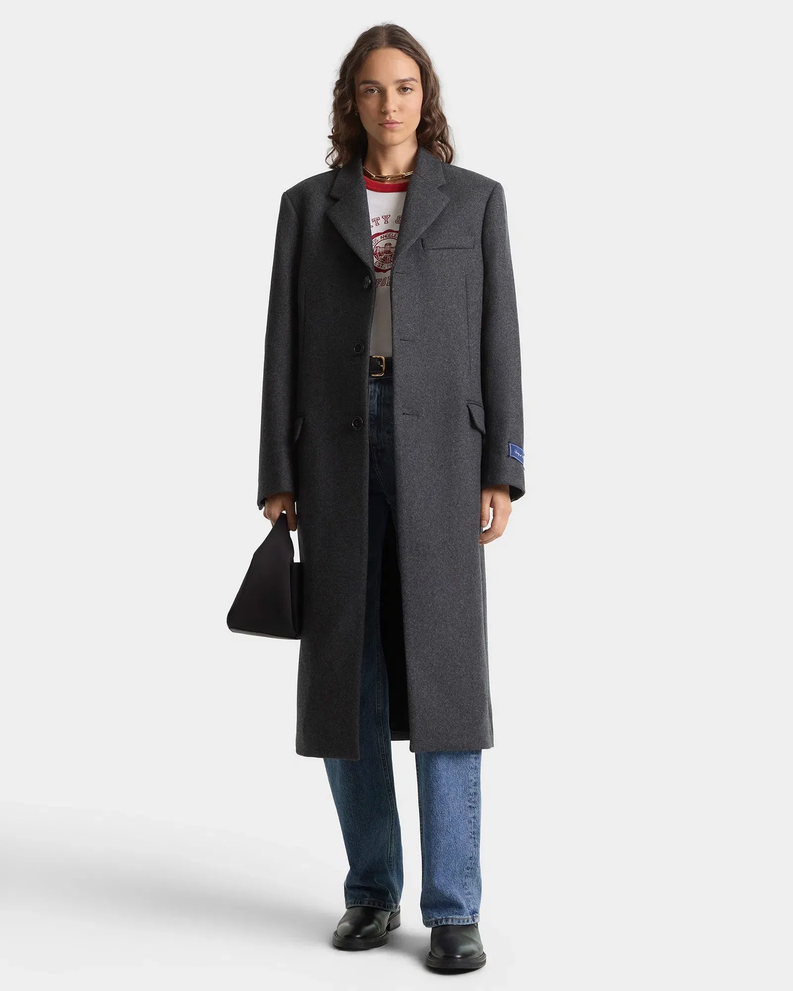 Signature Logo Structured Wool Coat - Dark Grey