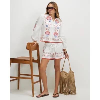 White Embroidered Long Sleeve Blouse