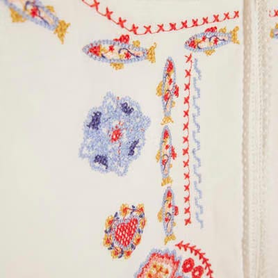 White Embroidered Long Sleeve Blouse