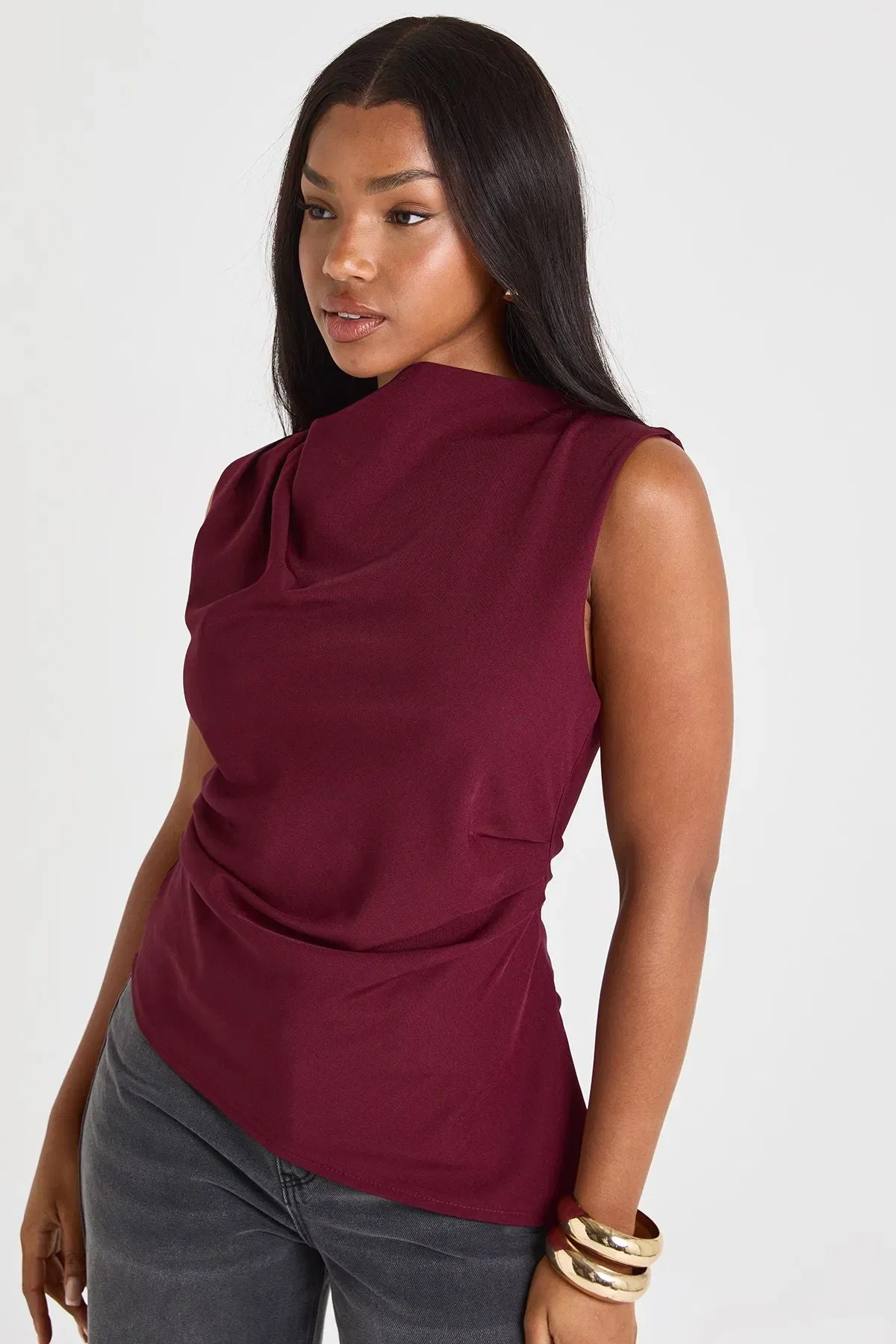 Marl Ruched Asymmetric Top