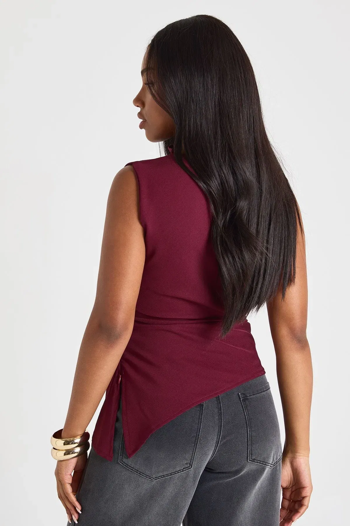Marl Ruched Asymmetric Top