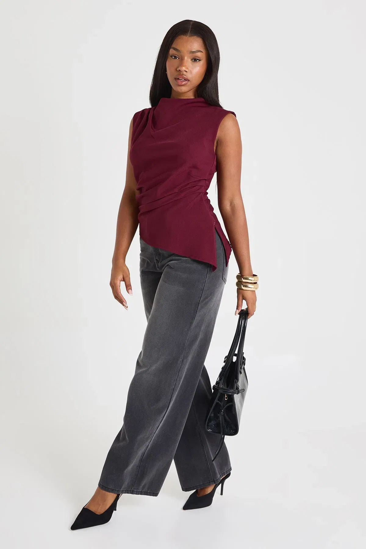 Marl Ruched Asymmetric Top