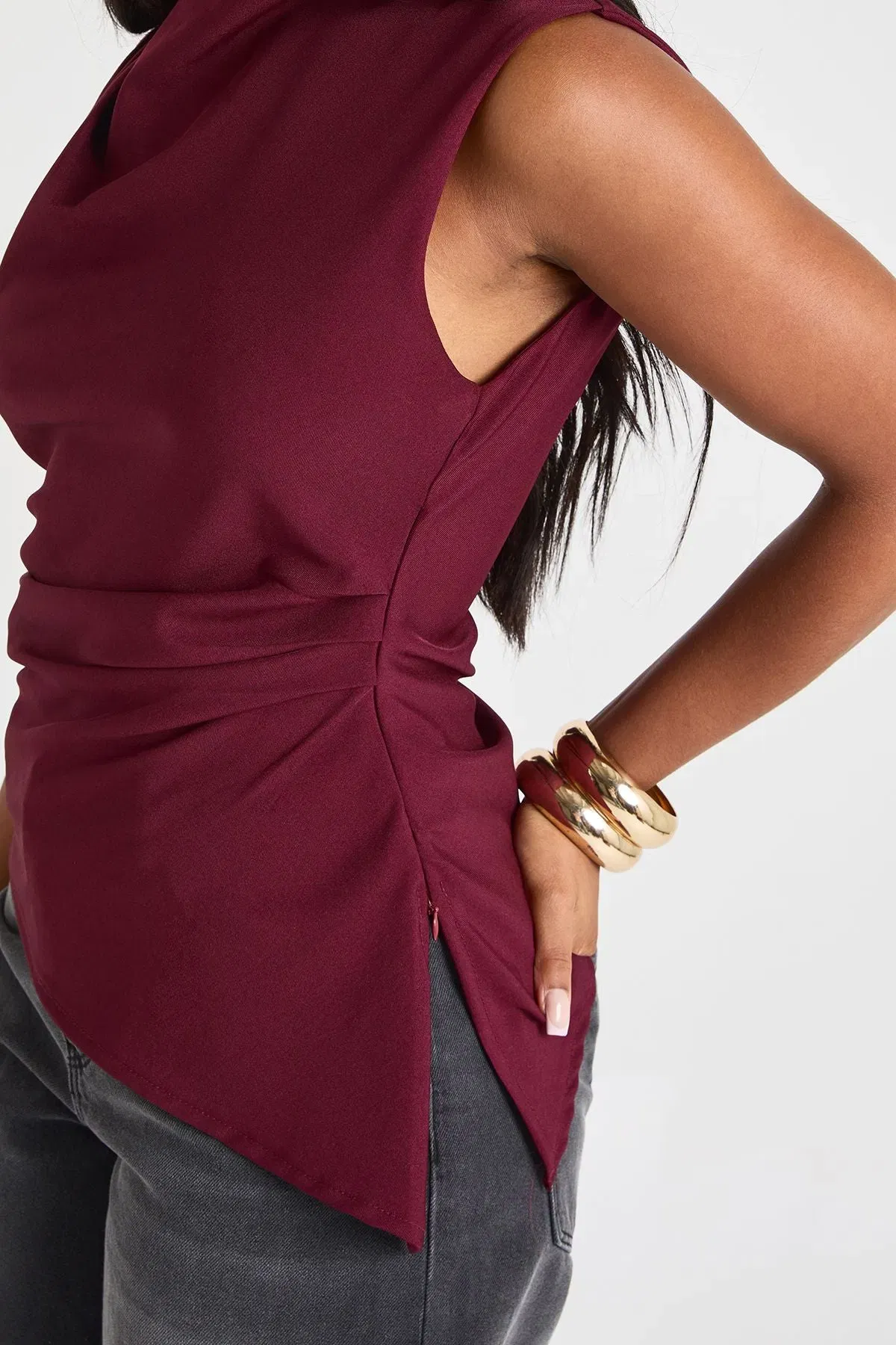 Marl Ruched Asymmetric Top