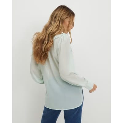Green Tie Neck Long Sleeve Blouse