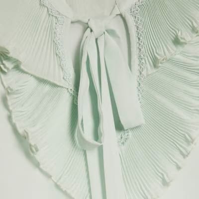 Green Tie Neck Long Sleeve Blouse