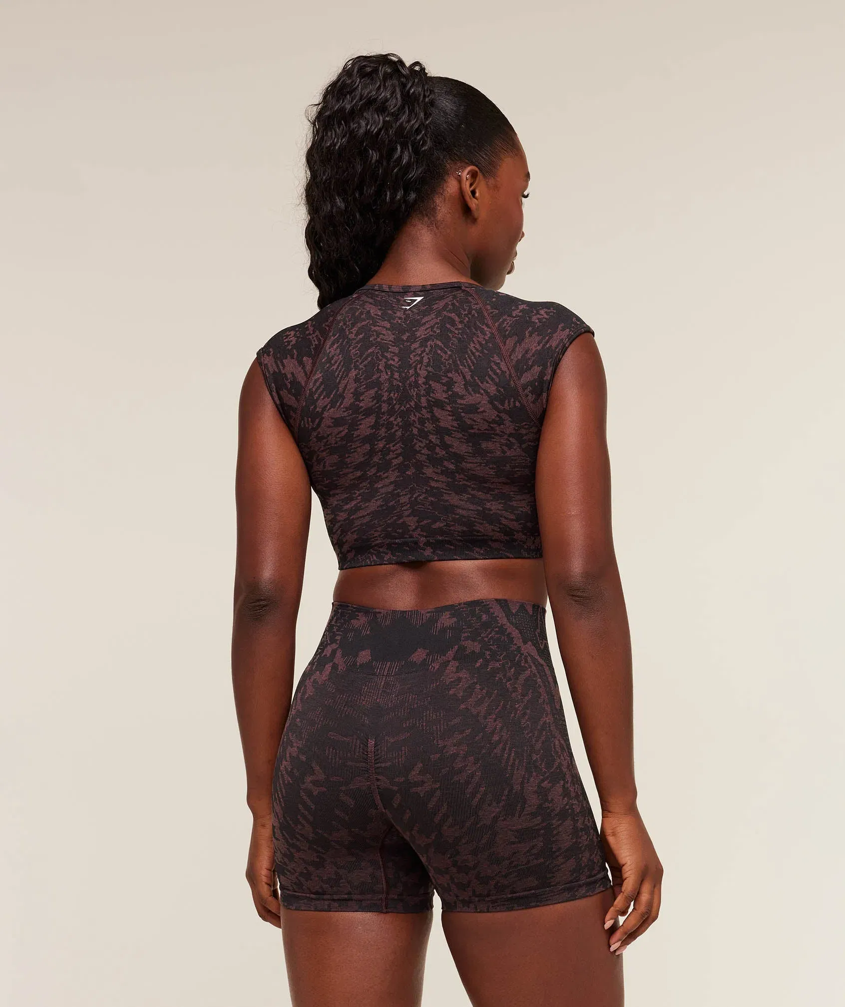 Gymshark Adapt Houndstooth Midi Top - Black/Reset Pink