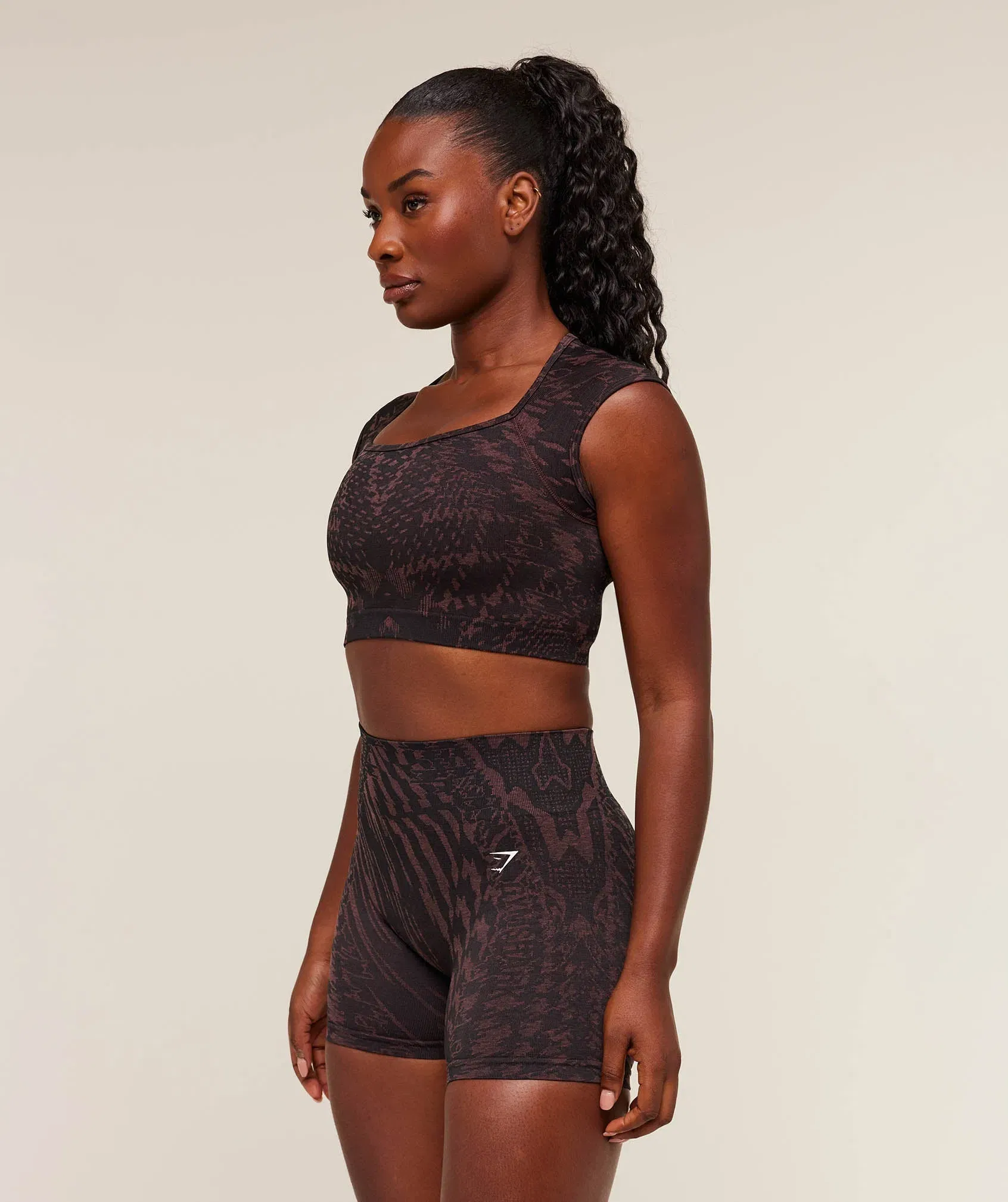 Gymshark Adapt Houndstooth Midi Top - Black/Reset Pink