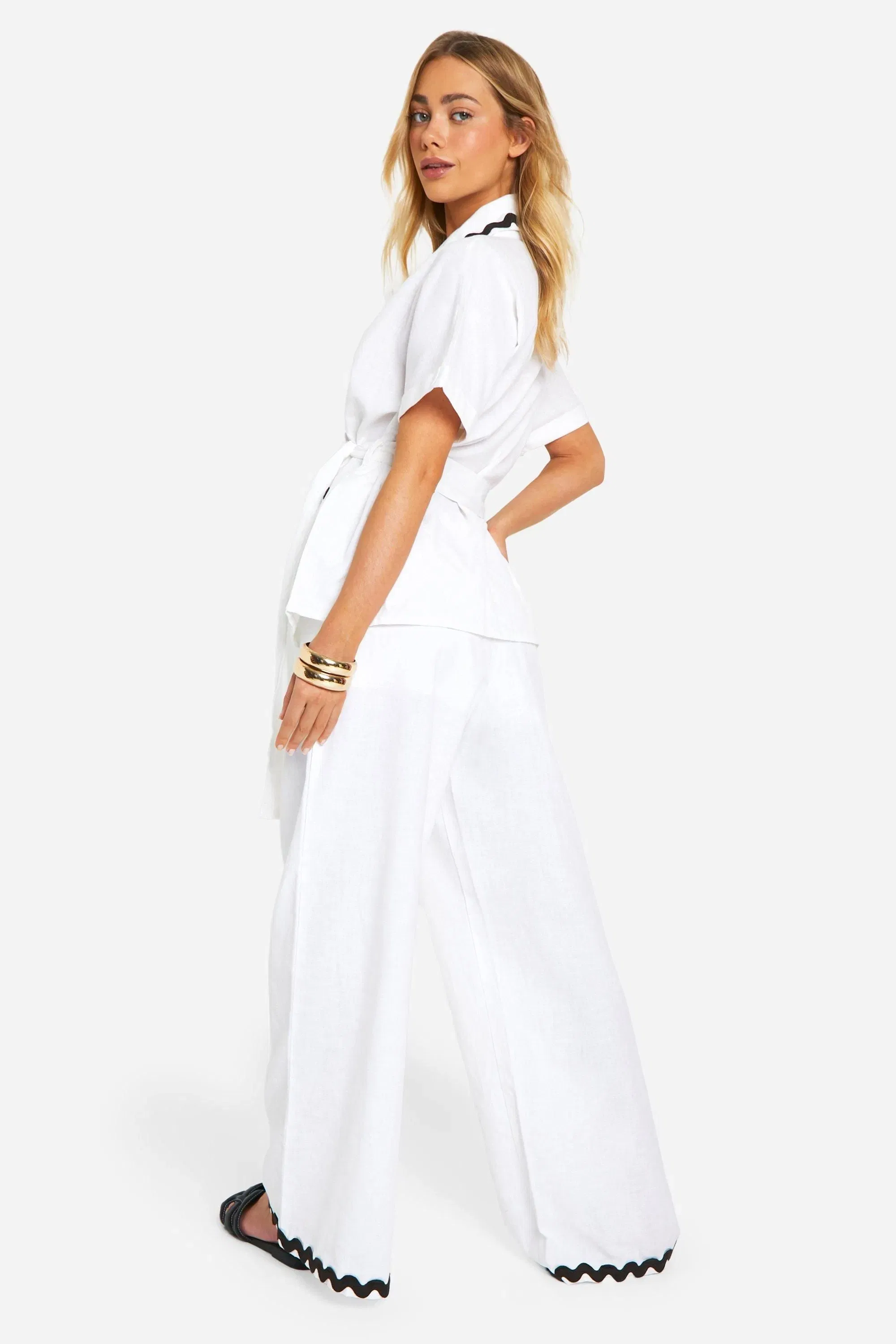 Contrast Trim Wide Leg Trousers