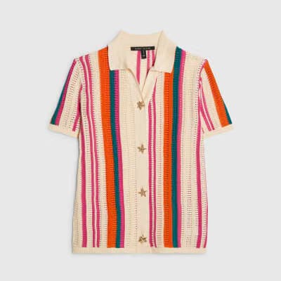 Cream Striped Crochet Shirt
