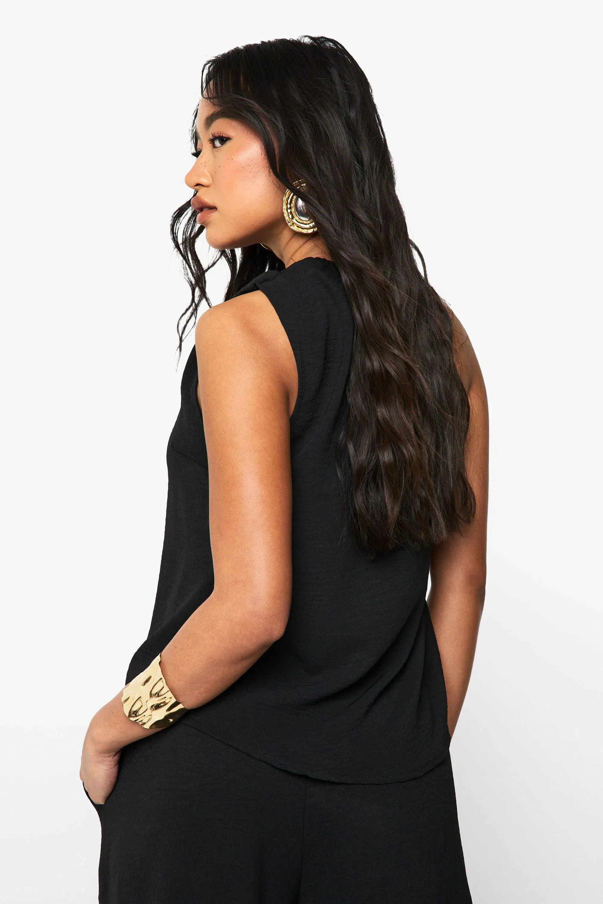 Woven Hammered One Shoulder Top