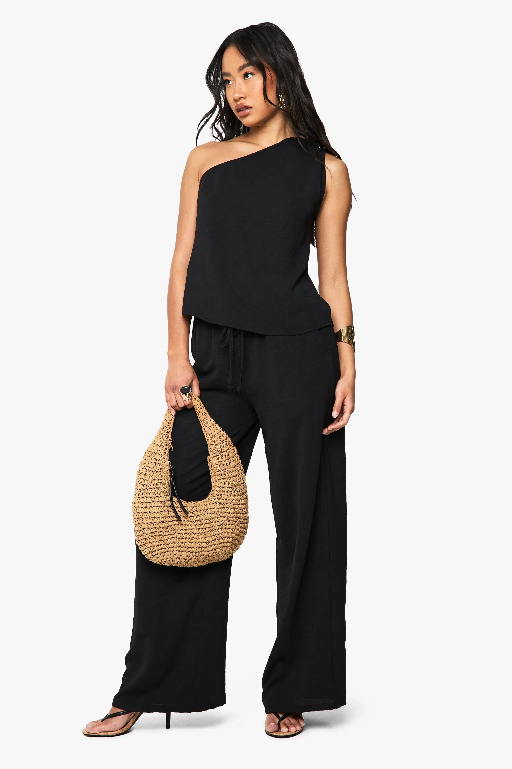 Woven Hammered One Shoulder Top