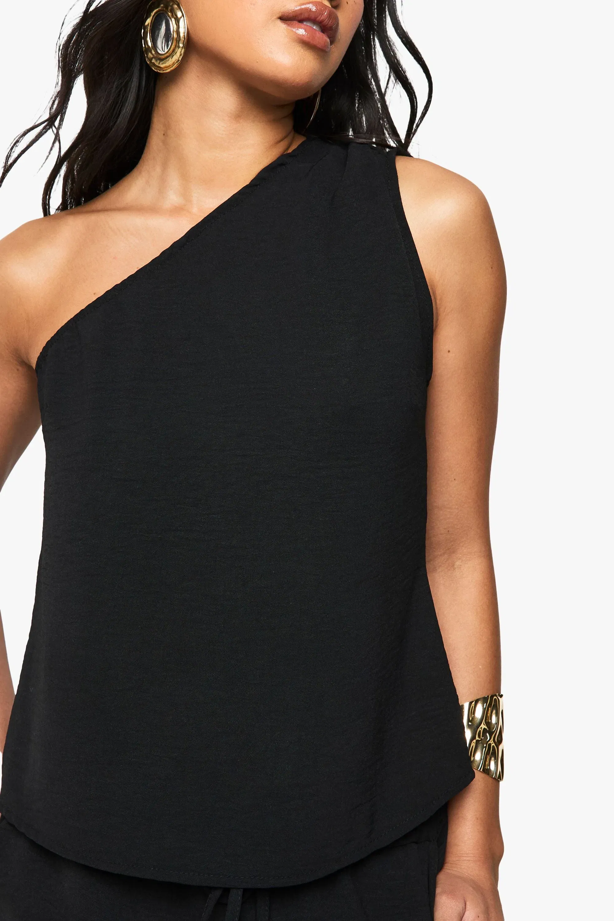 Woven Hammered One Shoulder Top