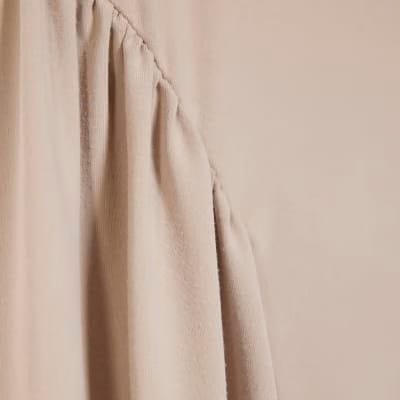 Beige Short Sleeve Fitted Waist Maxi Dress