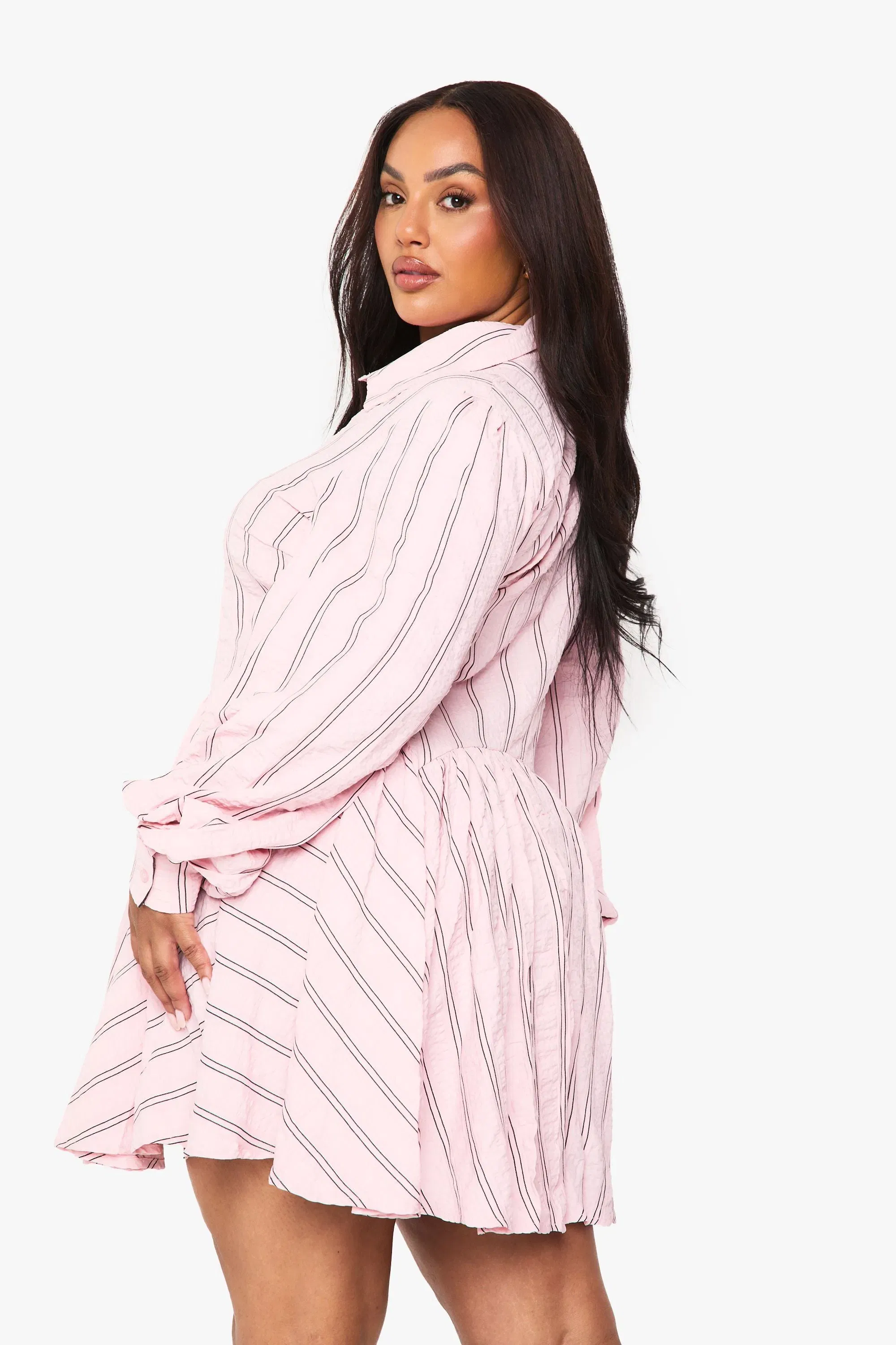 Plus textured stripe drop hem shirt dress