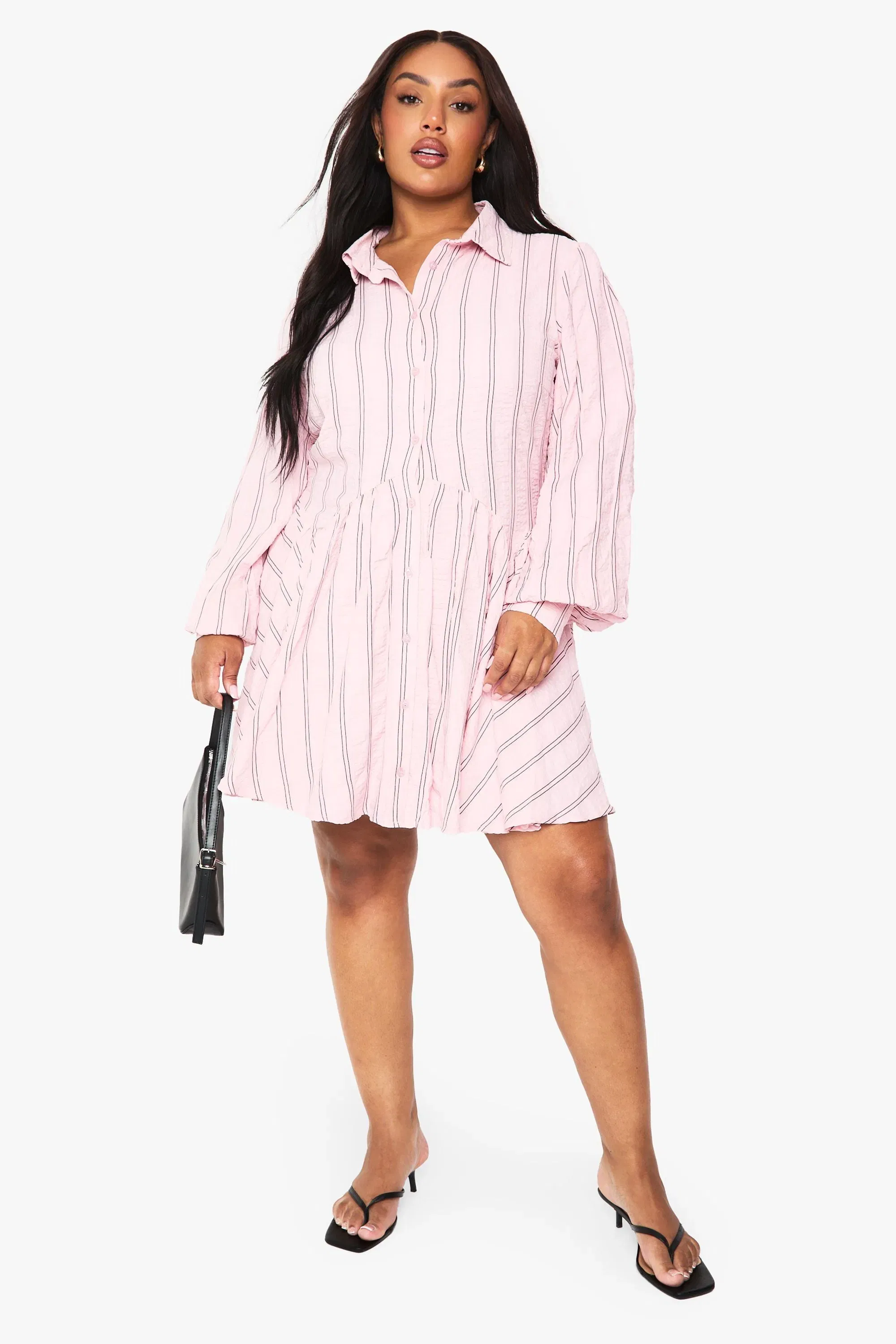 Plus textured stripe drop hem shirt dress
