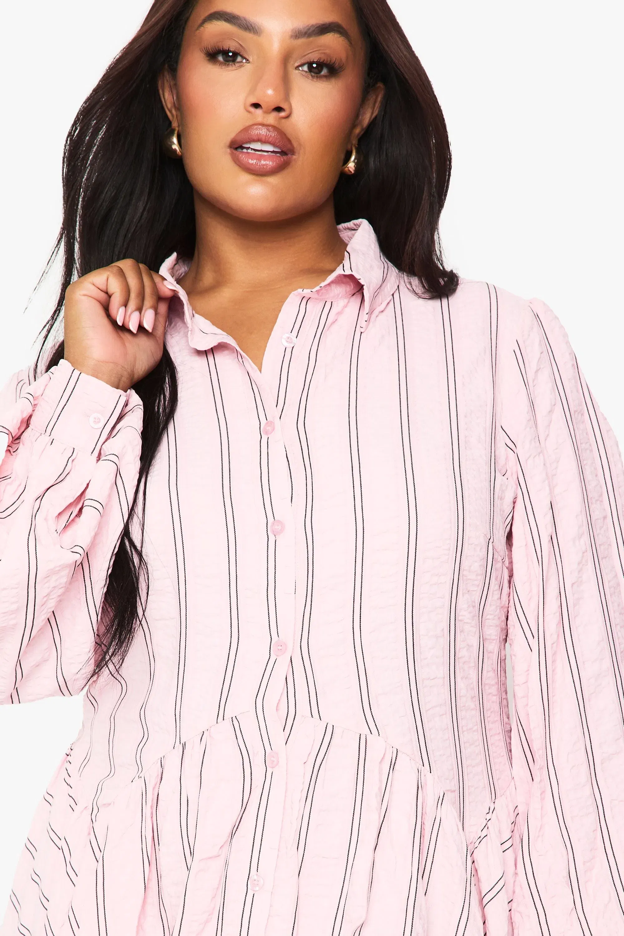 Plus textured stripe drop hem shirt dress