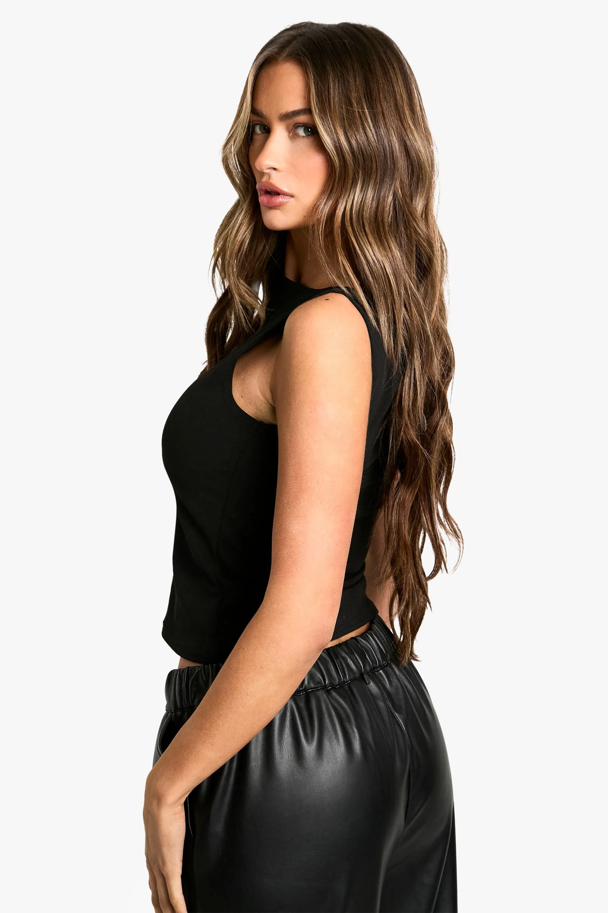 Crepe Slash Neck Sleeveless Blouse