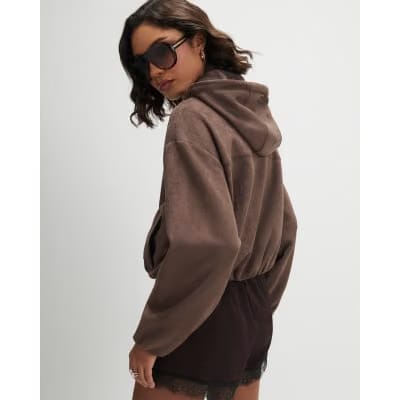 Brown Faux Suede Hooded Jacket