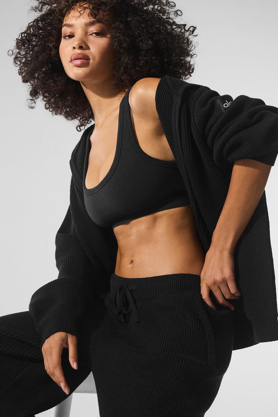 Domain Rib Knit Full Zip Sweater