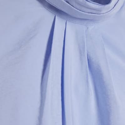 Blue Sleeveless Pussybow Blouse