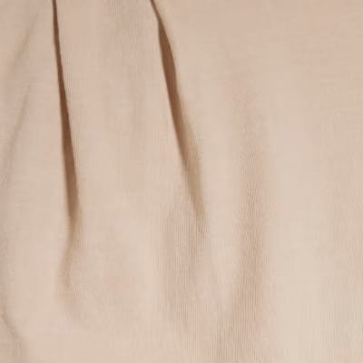 Beige Short Sleeve Pleat Shoulder T-shirt