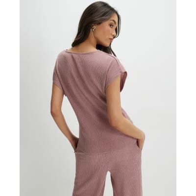 Pink Short Sleeve Textured Knot Front Top