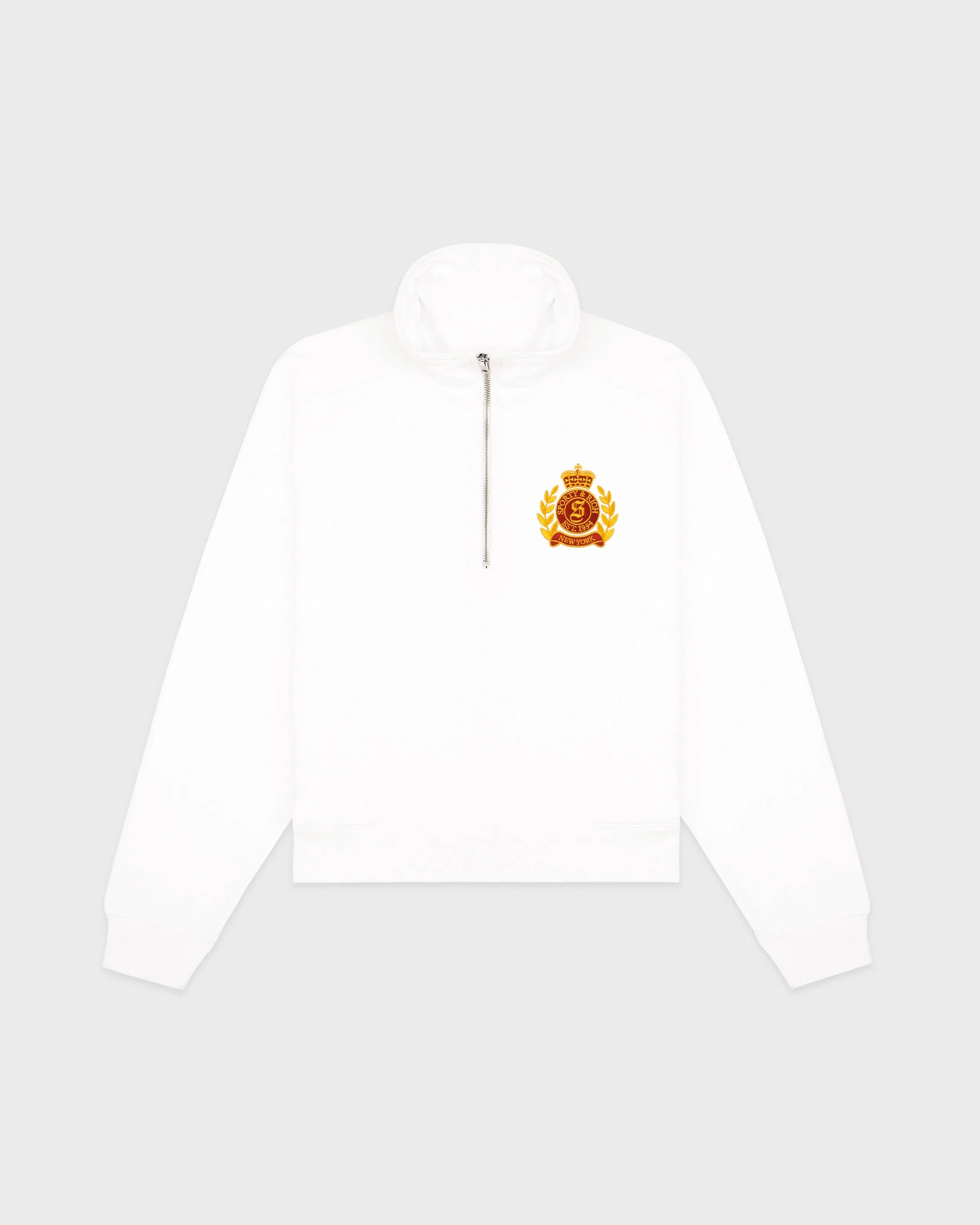 NY Crest Embroidered Quarter Zip - White
