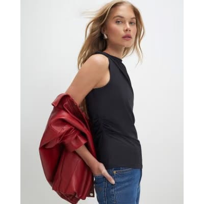Black Sleeveless Slash Neck Top
