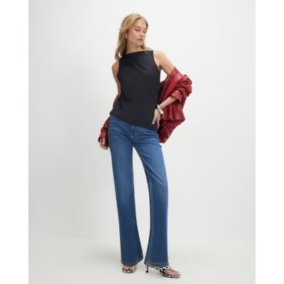 Black Sleeveless Slash Neck Top
