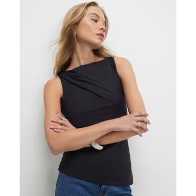 Black Sleeveless Slash Neck Top