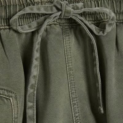 Khaki Tie Waist Denim Shorts