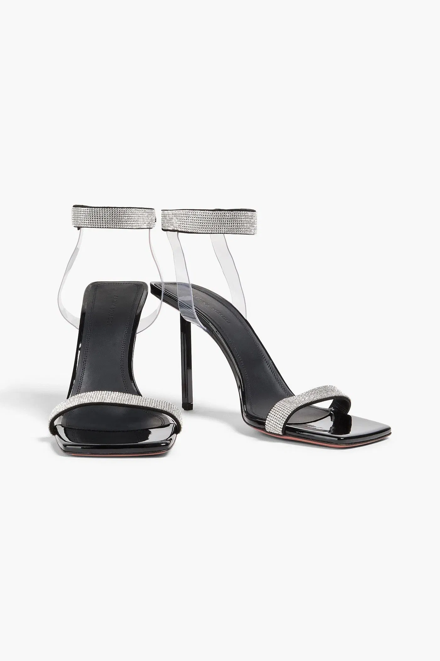 Amina Muaddi Rih Crystal-Embellished Suede And Pvc Sandals Black Women's