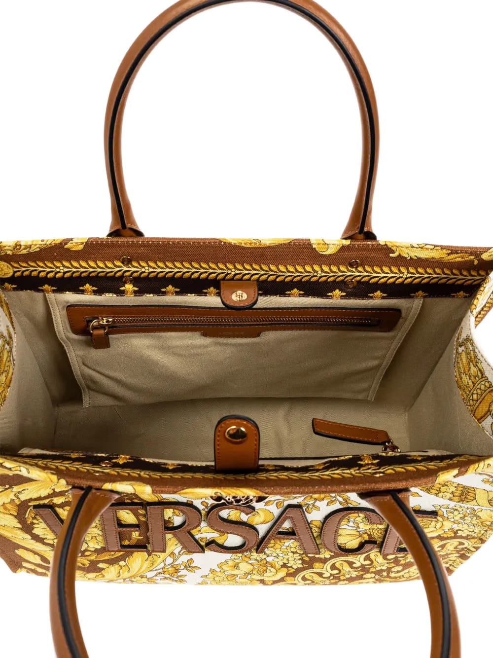 baroque-print logo-appliqué tote bag