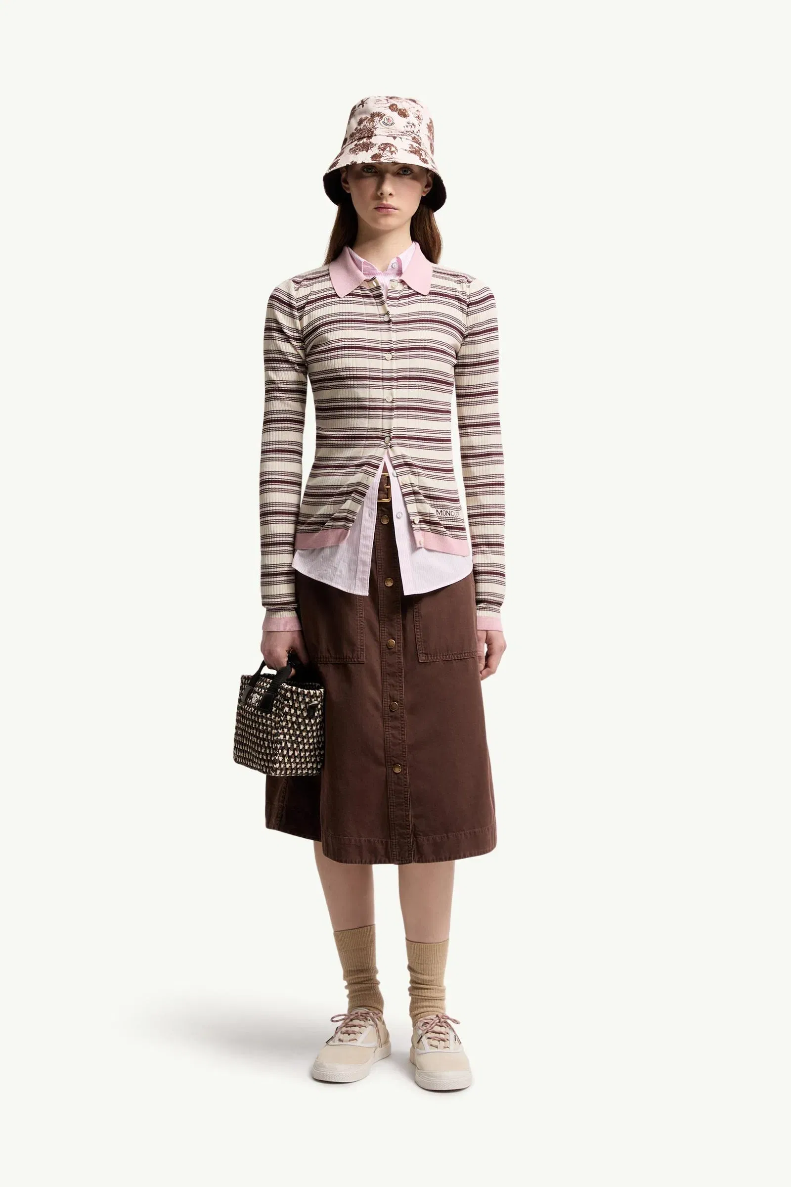 Moncler Cotton Crêpe Polo Shirt Brown & Pink Brown & Pink