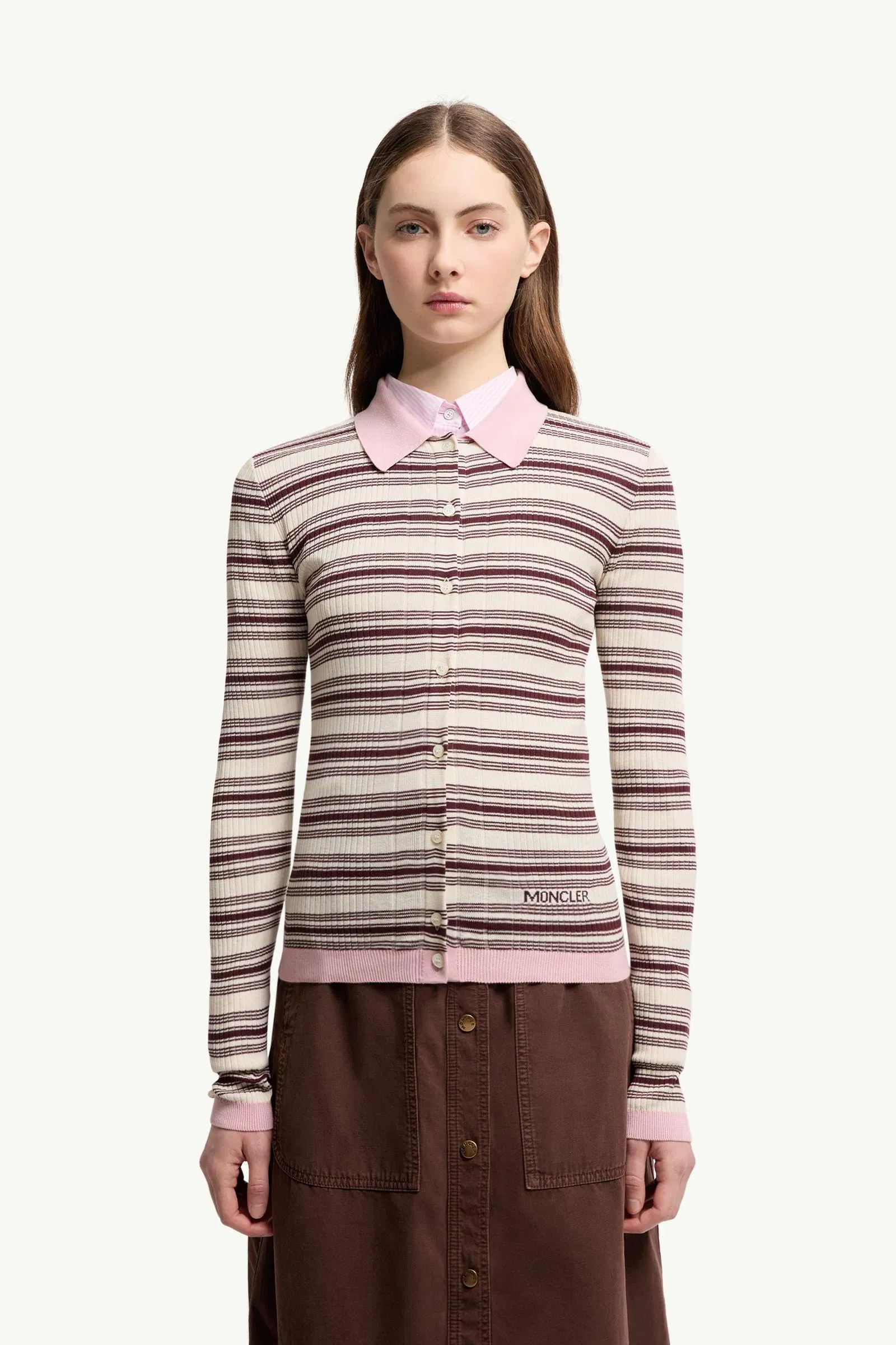 Moncler Cotton Crêpe Polo Shirt Brown & Pink Brown & Pink