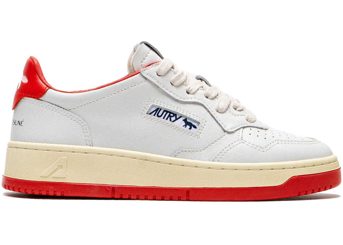 Autry Medalist Leather Low Maison Kitsuné White Red Womens