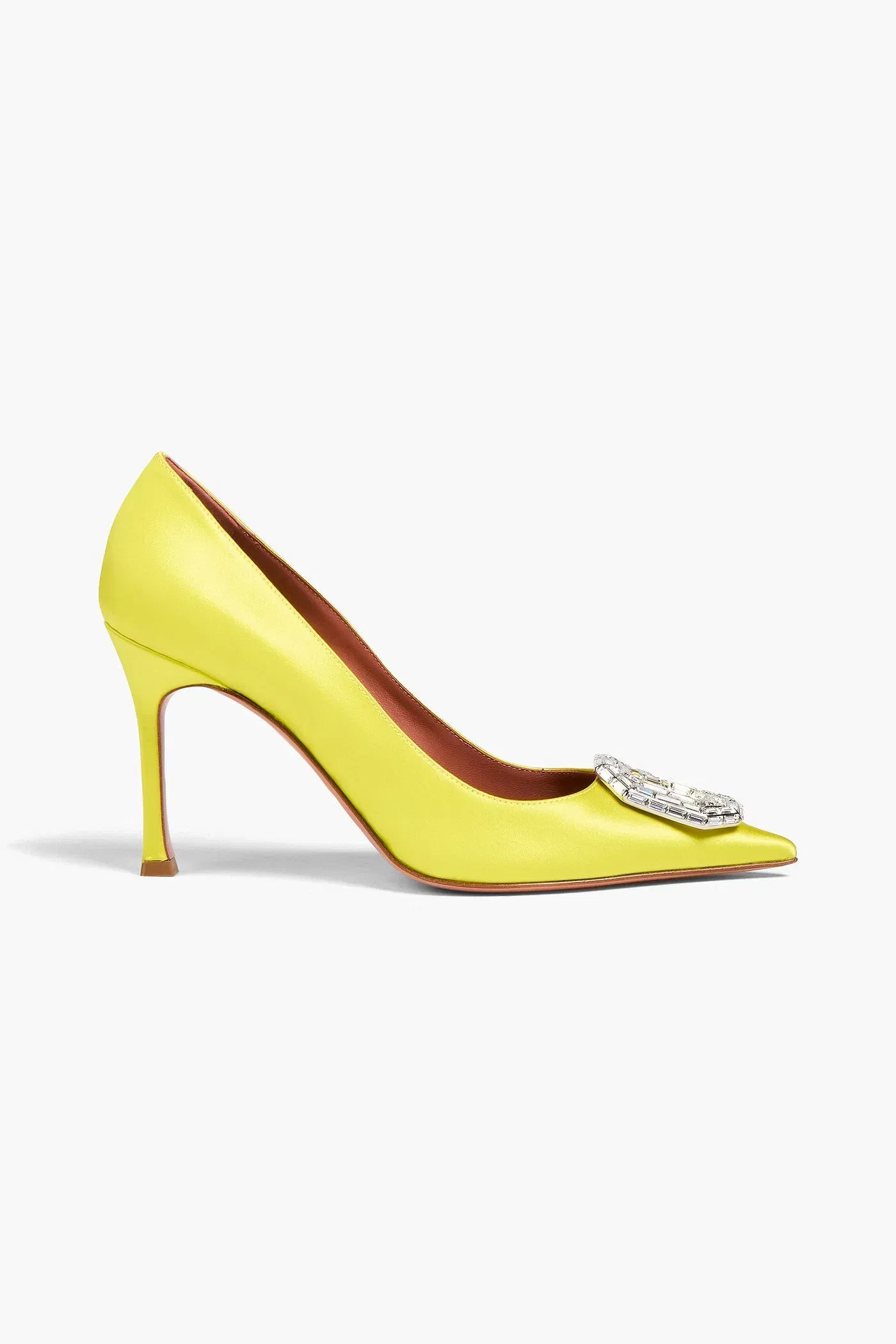 Amina Muaddi Camelia Crystal-Embellished Satin Pumps Yellow Women's