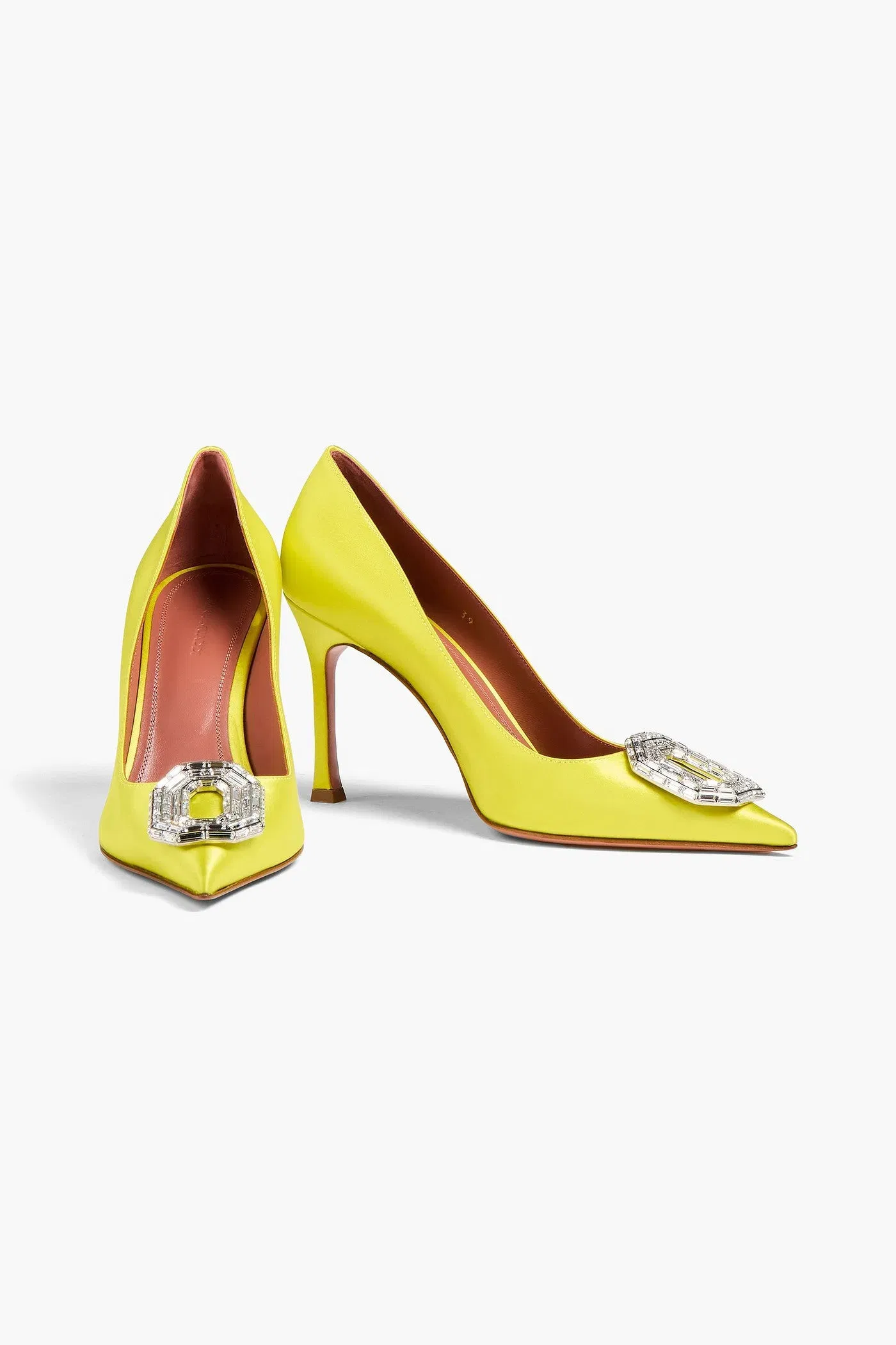 Amina Muaddi Camelia Crystal-Embellished Satin Pumps Yellow Women's