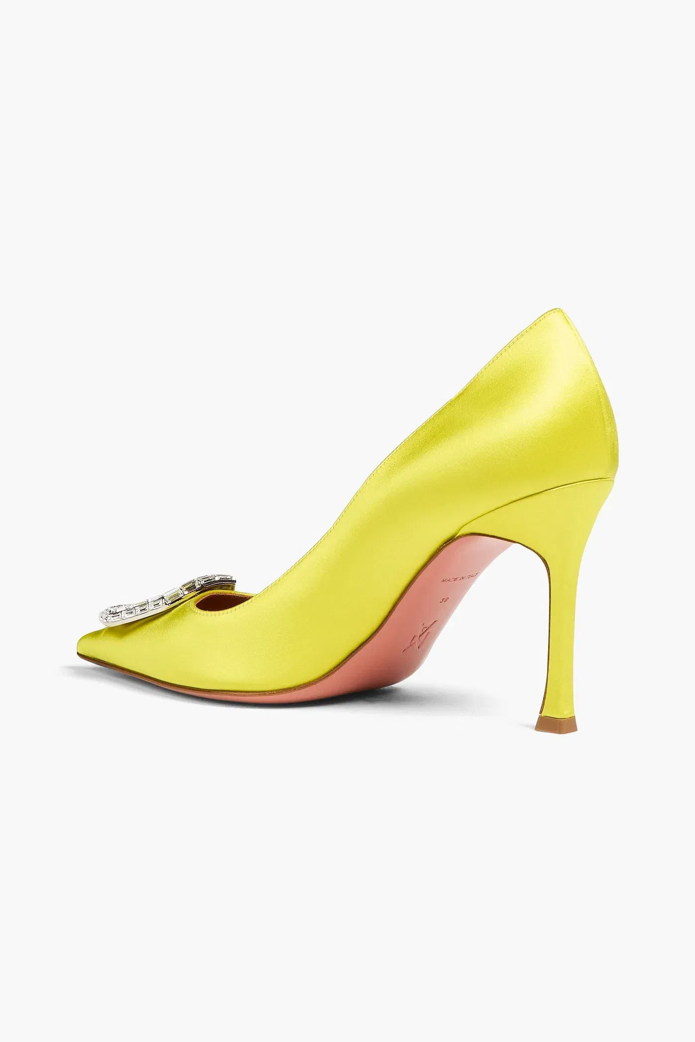 Amina Muaddi Camelia Crystal-Embellished Satin Pumps Yellow Women's