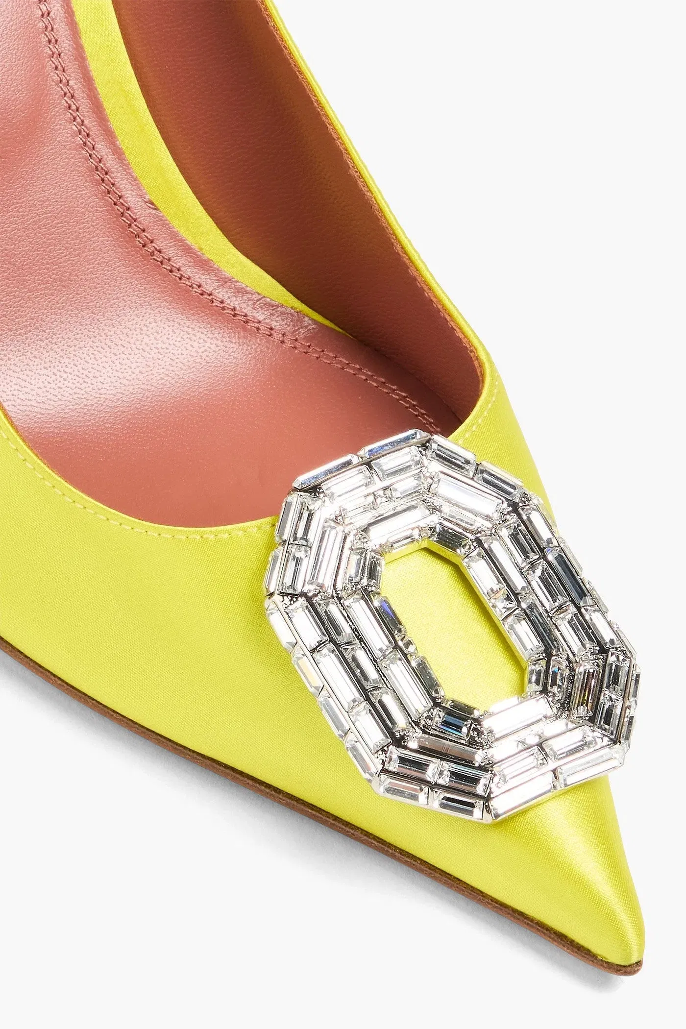 Amina Muaddi Camelia Crystal-Embellished Satin Pumps Yellow Women's