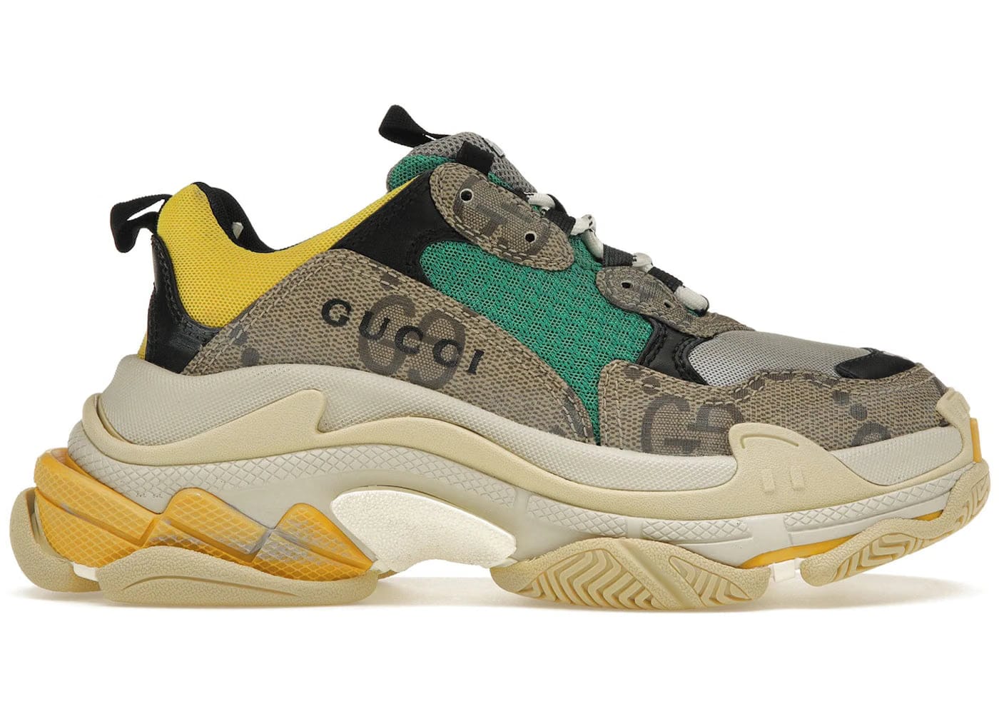 Gucci X Balenciaga The Hacker Project Triple S Beige Green Yellow Womens