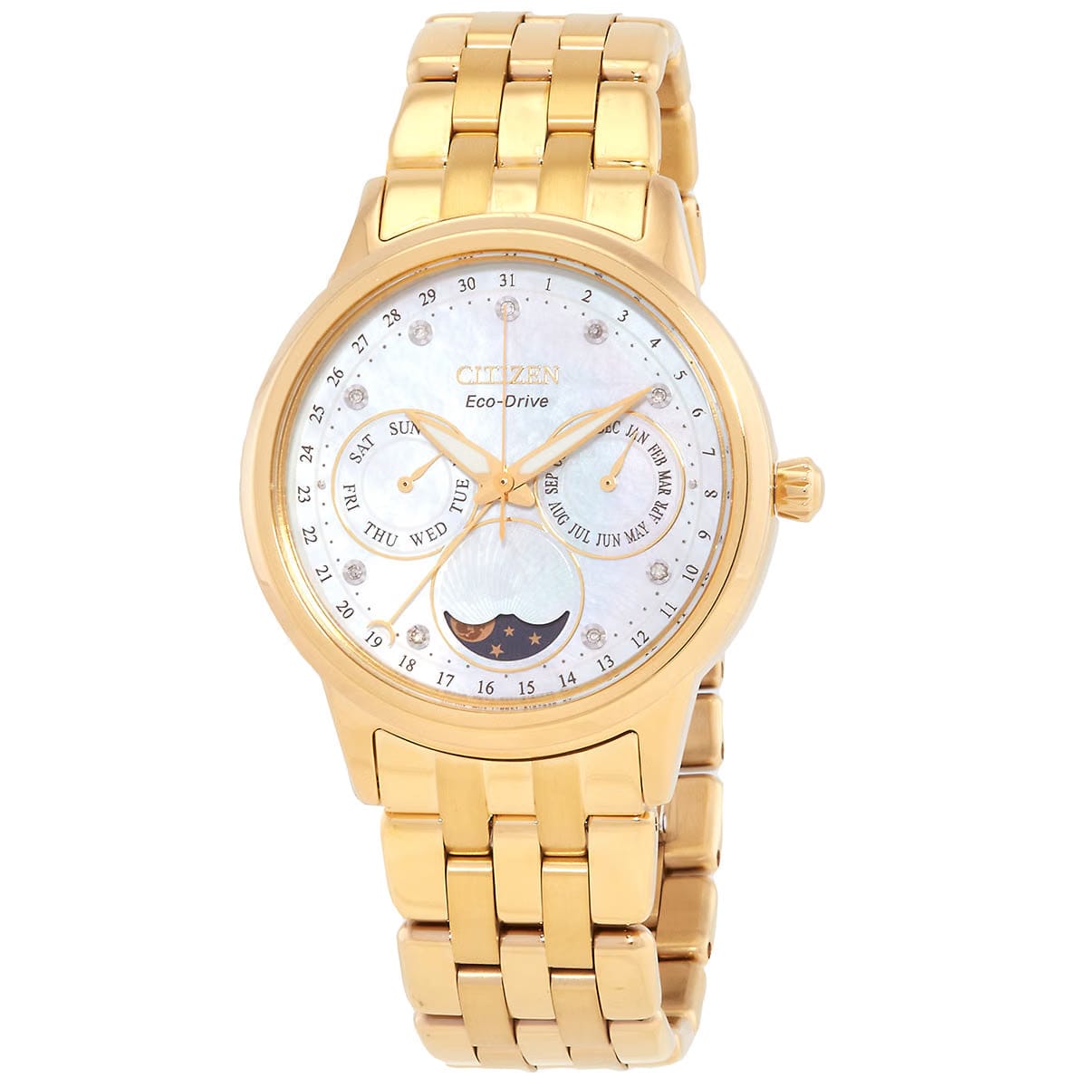 Citizen Calendrier Moon Phase Diamond White Mother Of Pearl Dial Women's Watch