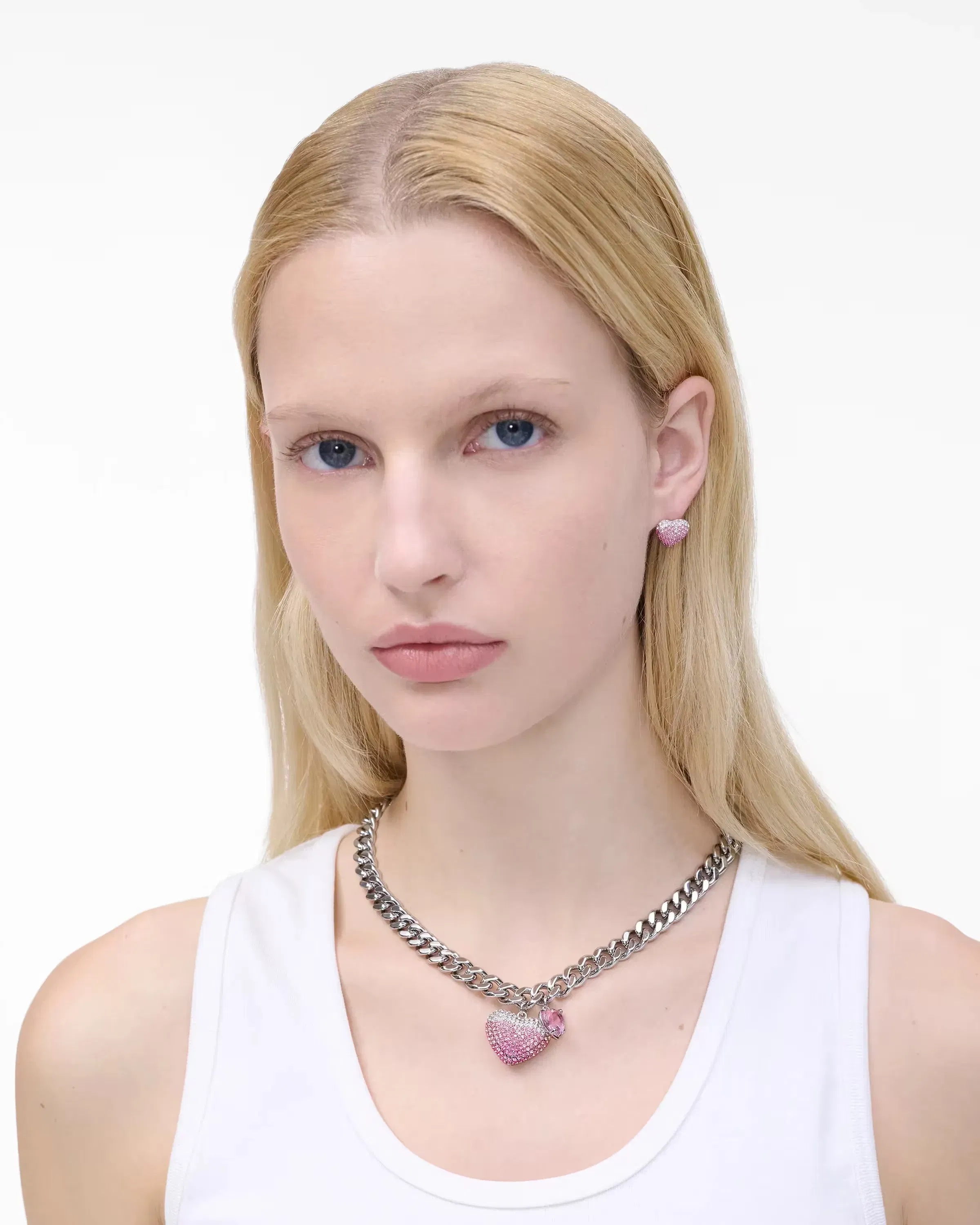 Marc Jacobs The Heart Balloon Pave Necklace Silver/Rose